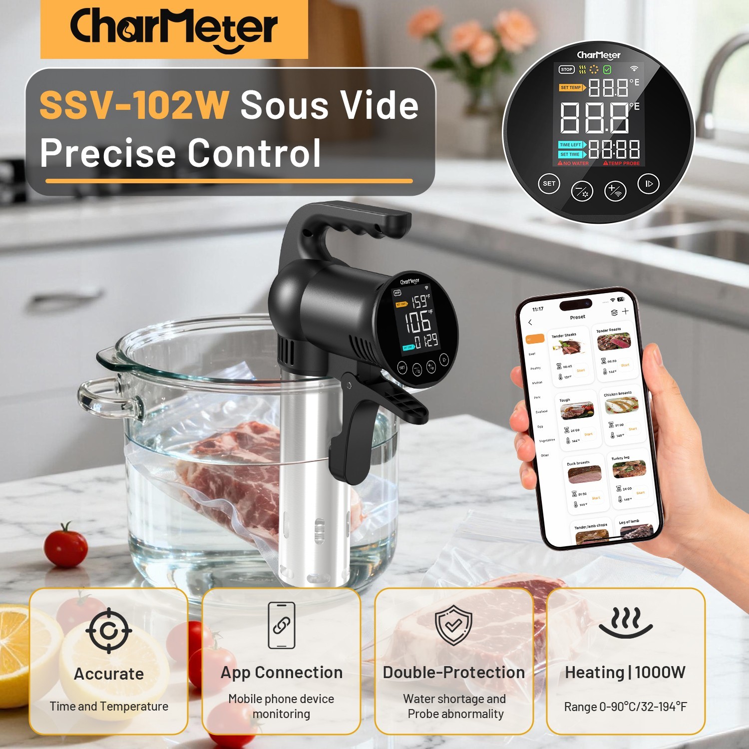 1000W Sous Vide Precision Cooker Immersion Circulator Double Protection 2.4G WiF gallery