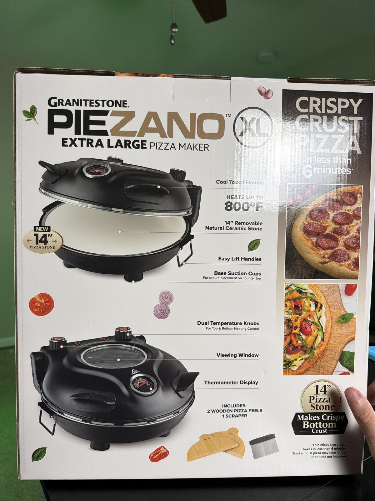 GRANITESTONE Piezano Extra Large XL Pizza Maker 14 Inch Crispy Crust 800F gallery