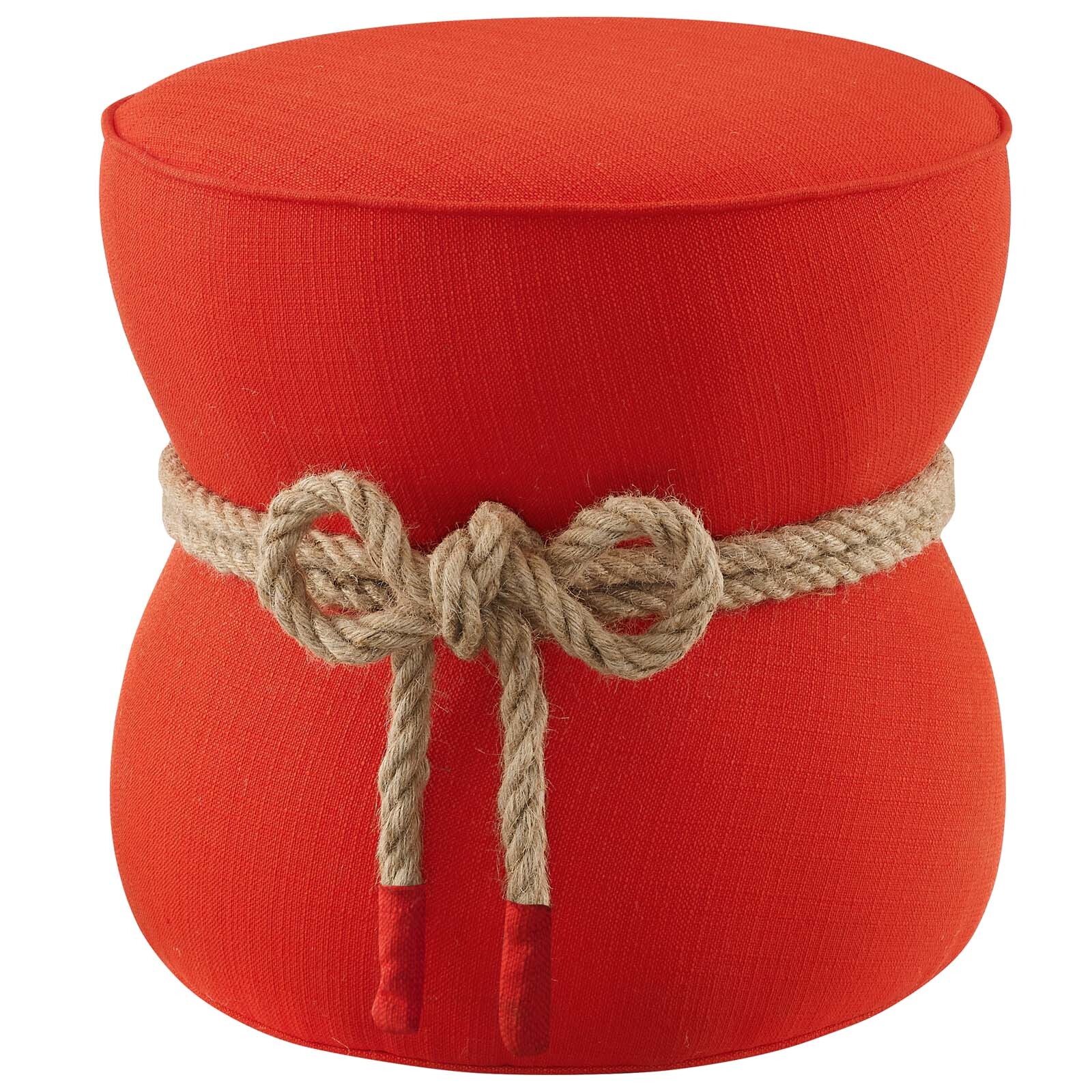 Modway Beat Upholstered Fabric Nautical Rope Round Ottoman in Atomic Red gallery