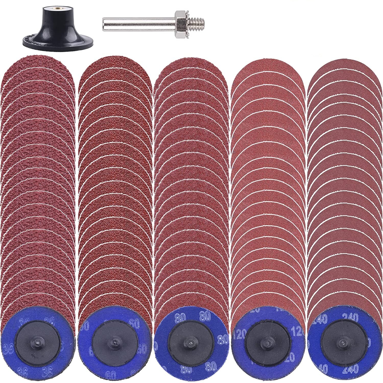 51PCS 2 inch Roll Lock Twist Sanding Discs 36 60 80 120 240 Grit W/ 1/4" Holder gallery