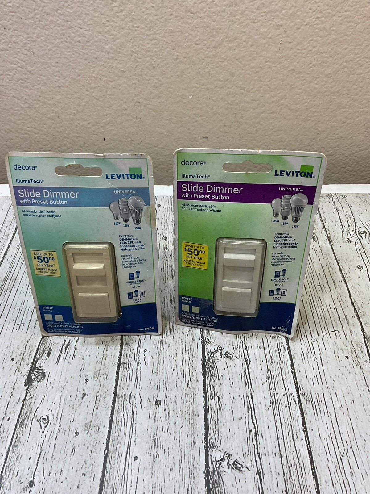 Leviton IPL06 Slide Dimmer With Preset Button, White, Ivory, or Light Almond gallery