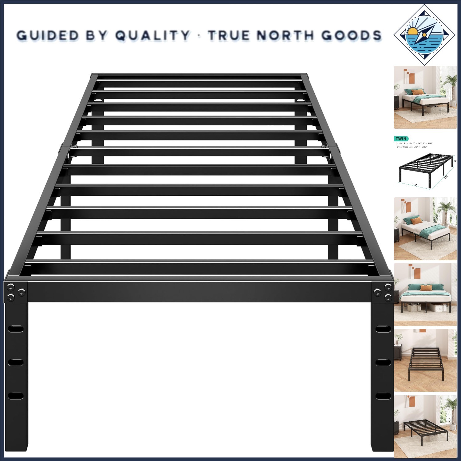 14 Inch Tall Twin Metal Bed Frame - Squeak Resistant with Heavy Duty Support gallery