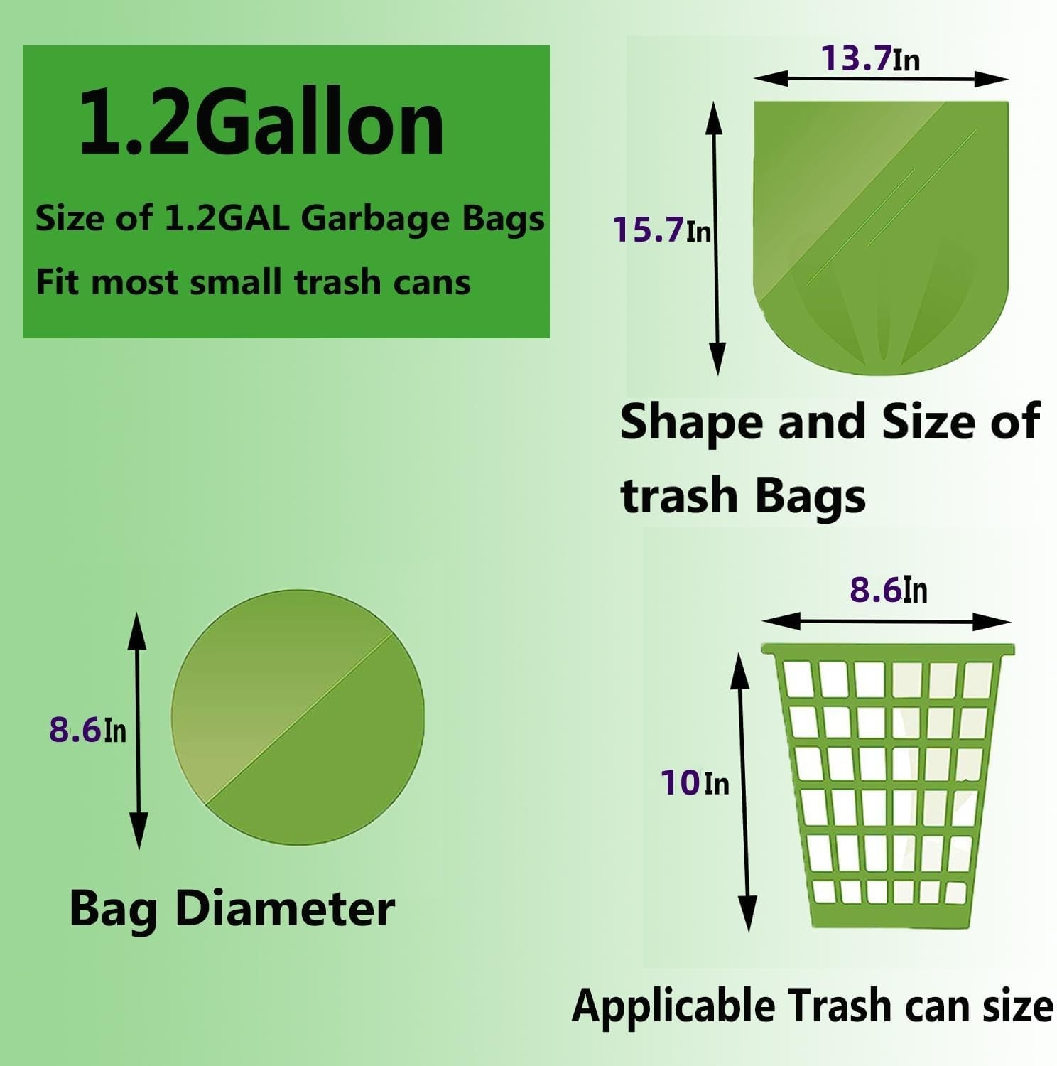 1.2 Gallon Small Biodegradable Trash Bags Compostable Liners 120 Count Green gallery