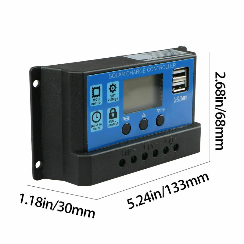 30A Solar Panel Charger Controller PWM Dual USB Charge 12/24V LCD Regulator Auto gallery