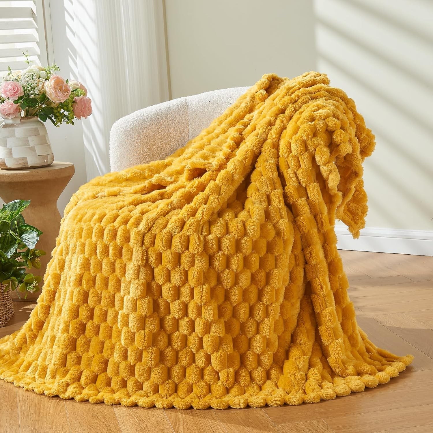 Ultra-Soft Decorative Throw Mustard Yellow Premium Silk Flannel Velvet gallery