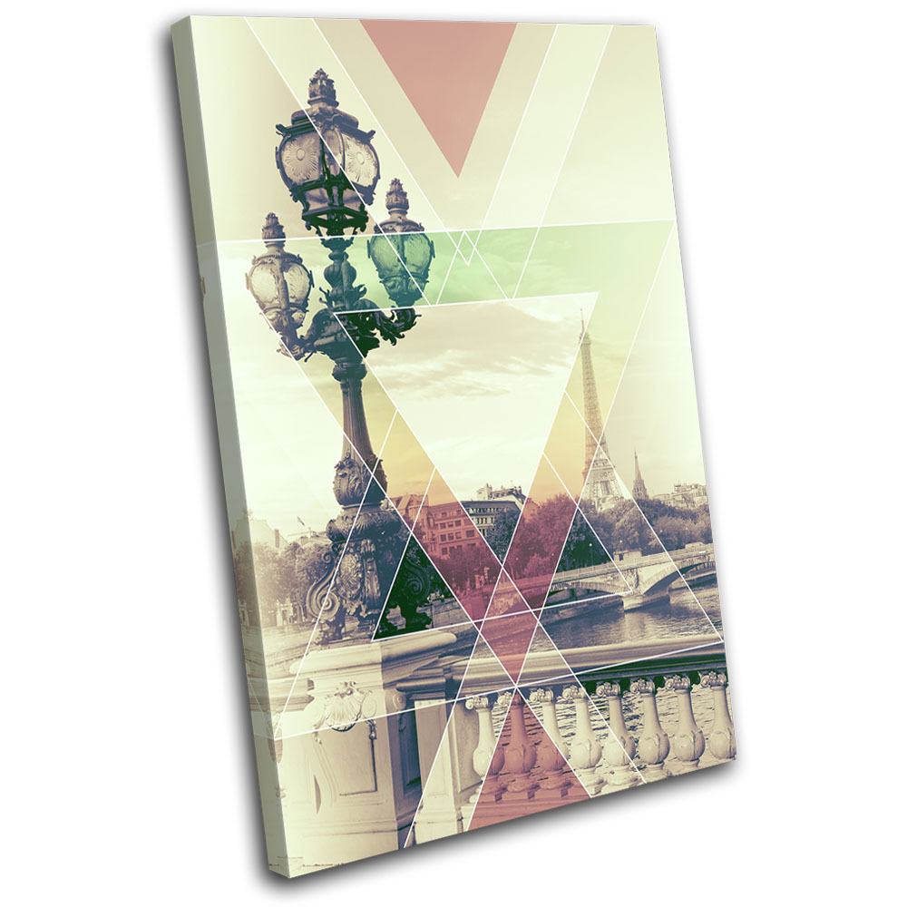 Paris Abstract Geometric City SINGLE CANVAS WALL ART Picture Print VA gallery