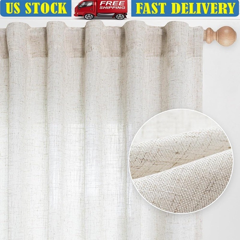 Light Filtering Semi Sheer Curtain Panels 2 Pack Linen Polyester Blend Drapes US gallery