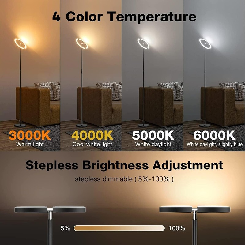 LED Floor Lamp - Rotatable Standing Lamp with Touch & Remote Control, 3000-60... gallery