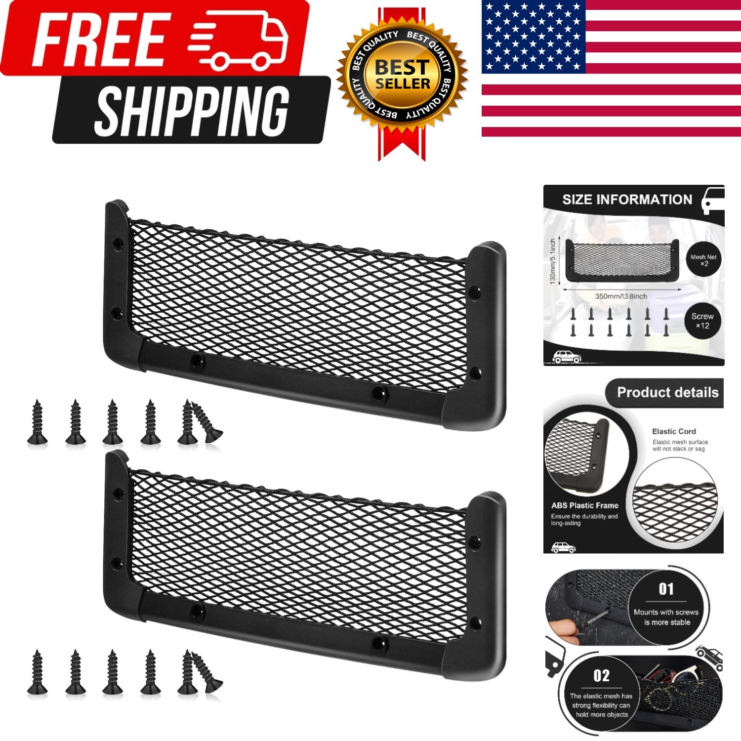 2 Pcs ABS Plastic Frame Car Storage Net Bag Phone Car Mesh Net Holder RV Stor... gallery