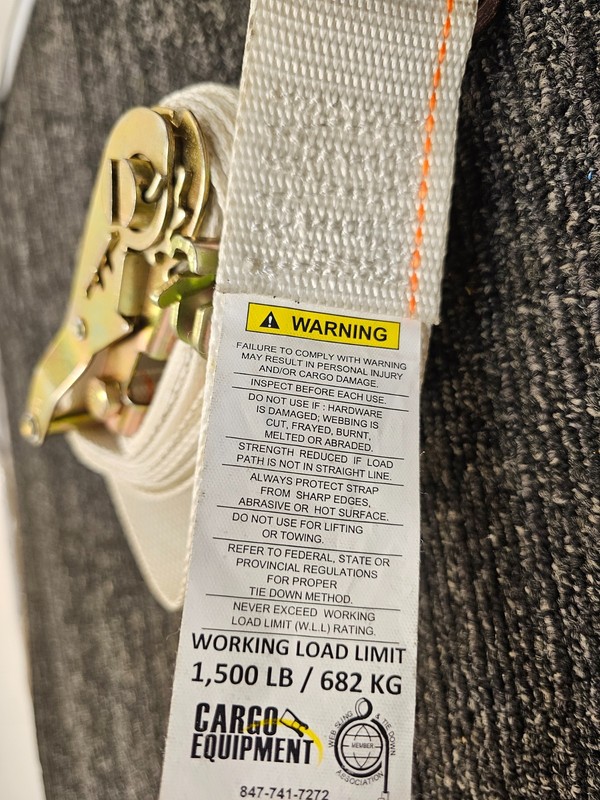(QTY 2) Cargo Equipment 1500 lbs Ratchet Strap / Hook / White 20Ft gallery