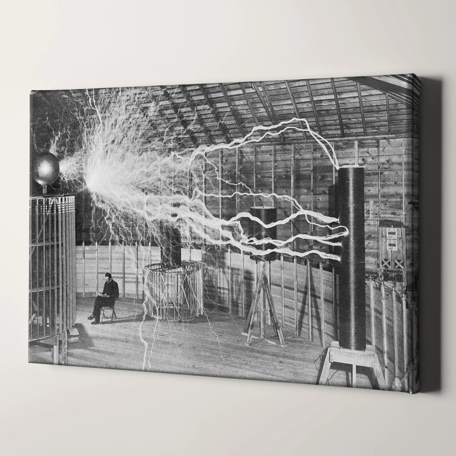 Nikola Tesla Reading With Electric Generator 1900s Canvas Print Wall Art gallery