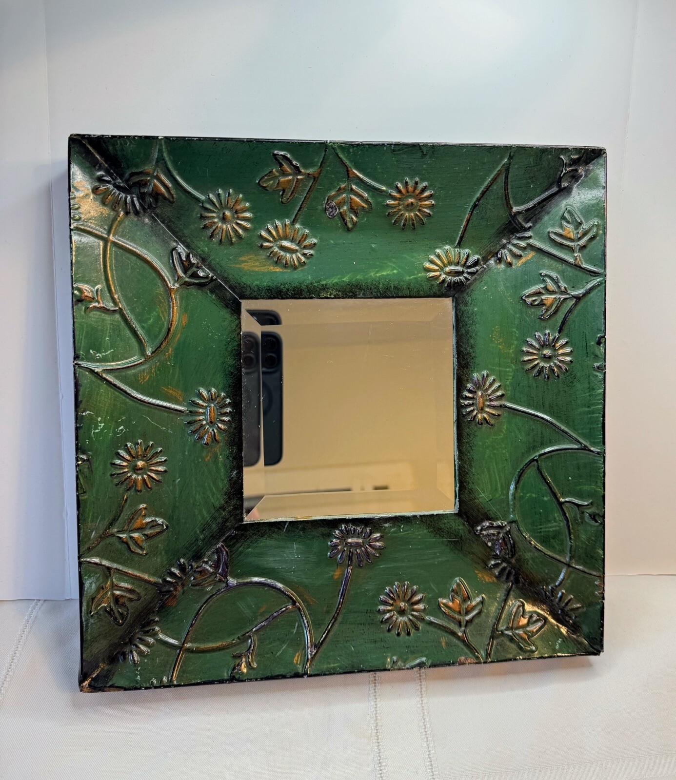 Framed Mirror Wall Decor Hunter Green Metal Frame With Copper Shading gallery