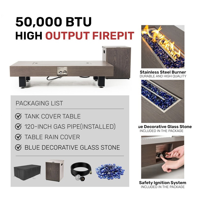 54" Rectangular Propane Fire Pit Table 50K BTU Low-Profile Modern Patio Heater gallery