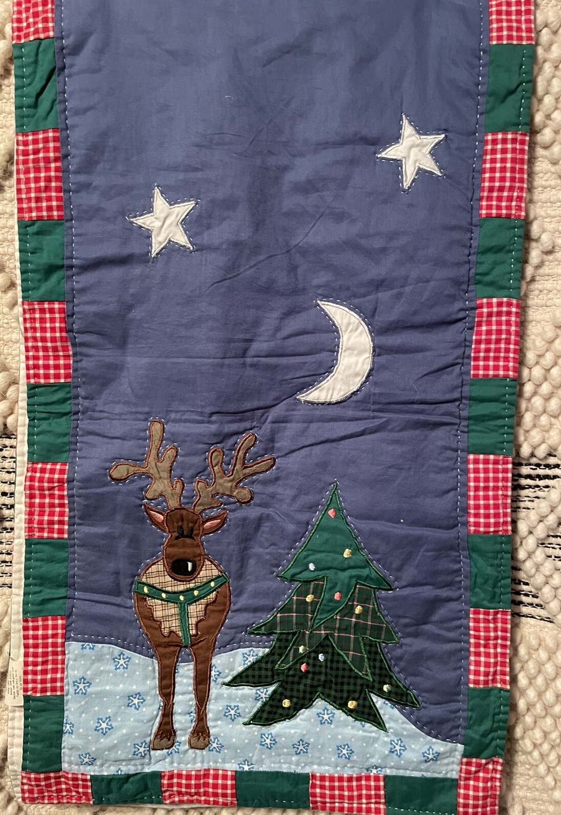 Quilted Table Runner With Santa And Reindeer Size 15.5x53 Inches gallery