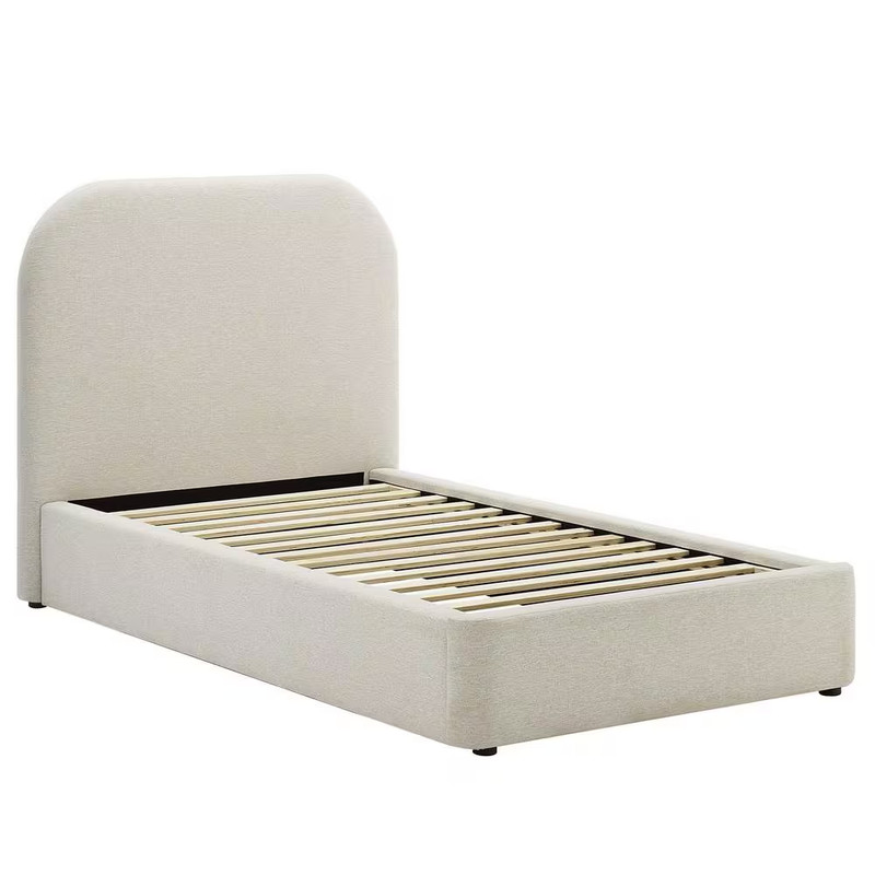 Keynote White Frame Twin Platform Bed with Upholstered Fabric gallery