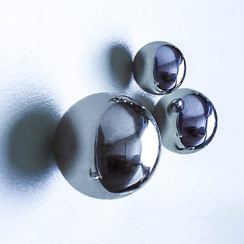 Hematite Silver Blue Sphere Floating Ball Wall Sculpture 3 in Round Metal Shiny gallery