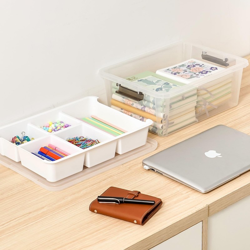 17 QT Plastic Storage Box with Removable Tray, Bins with Lids, 2 Packs Clear ... gallery