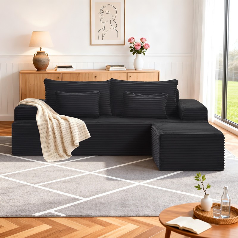 L-Shape Modular Cloud Couch with Movable Ottoman Chaise, Corduroy, No Assembly gallery