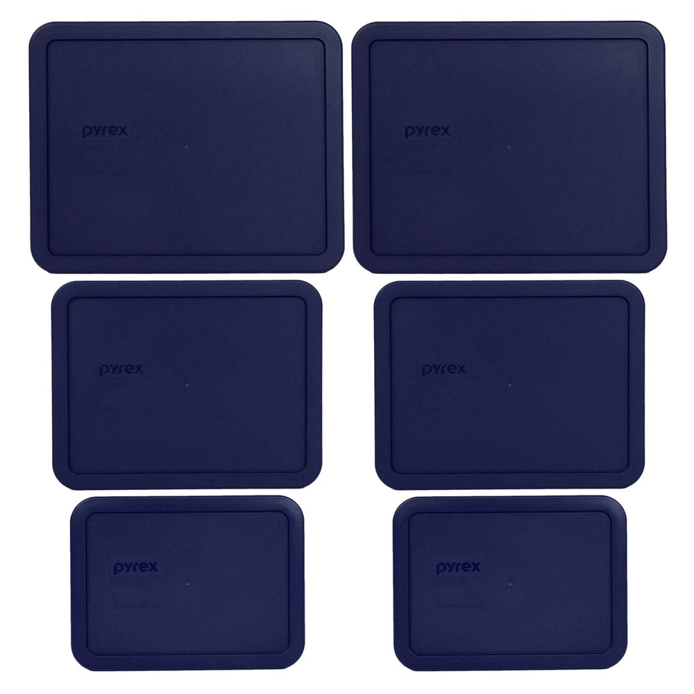 Pyrex (2) 7212-PC, (2) 7211-PC, & (2) 7210-PC Dark Blue Rectangle Plastic Lids