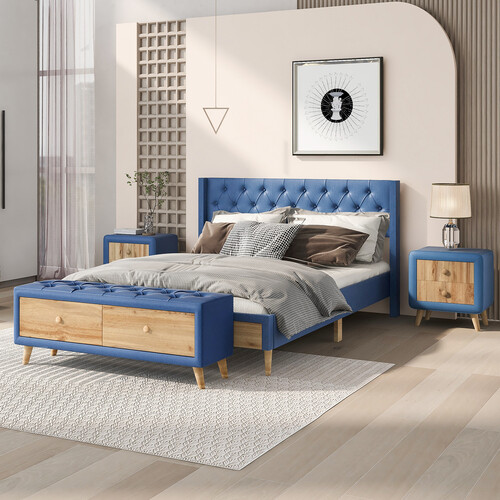 Full Queen Size Bedroom Sets Upholstered Platform Bed Frames Nightstands Bench gallery