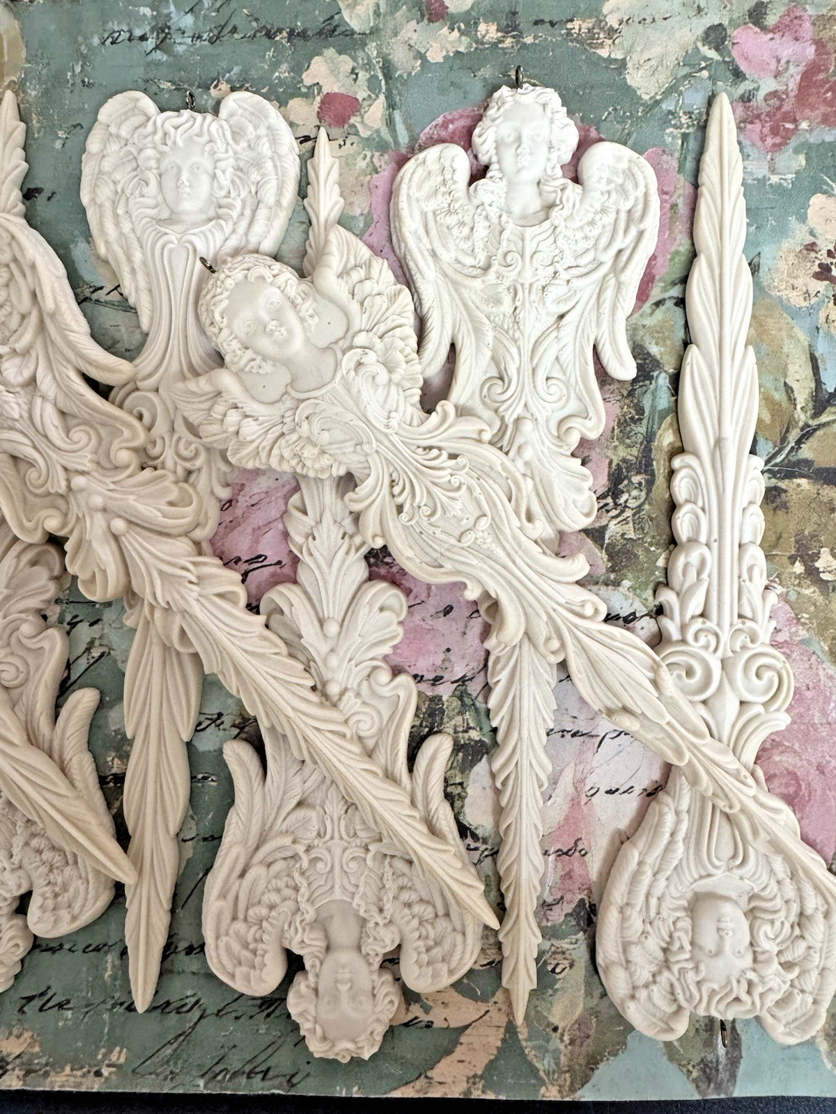 11 Unpainted Off White Shabby & Chic Angelic Taper Moulds With Removeable Hanger gallery