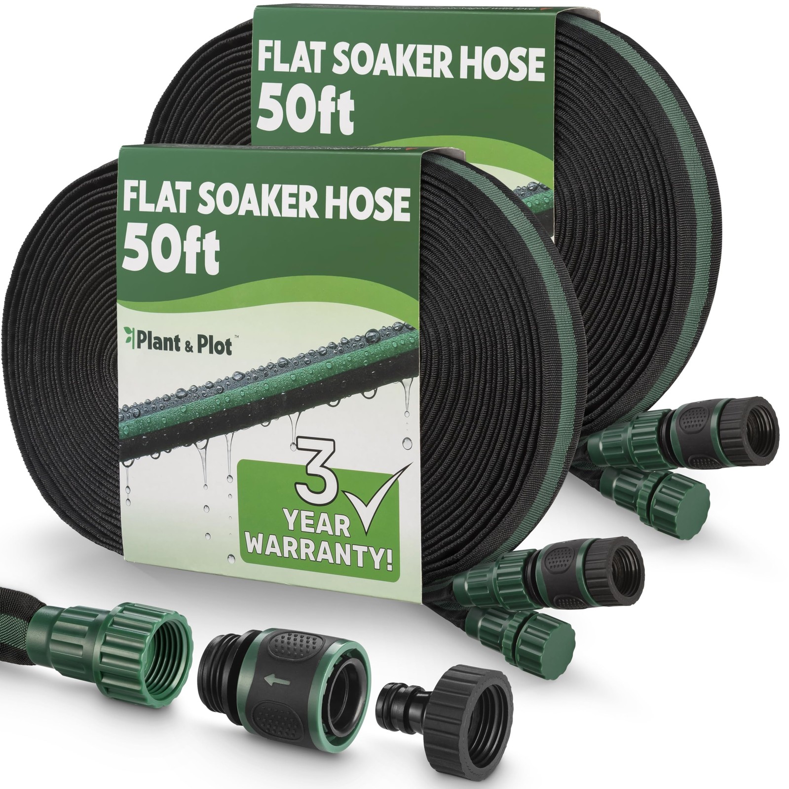 Flat Soaker Hose 100ft (50ft 2-Pack) for Garden // Drip 50ft 2 pack, Green gallery