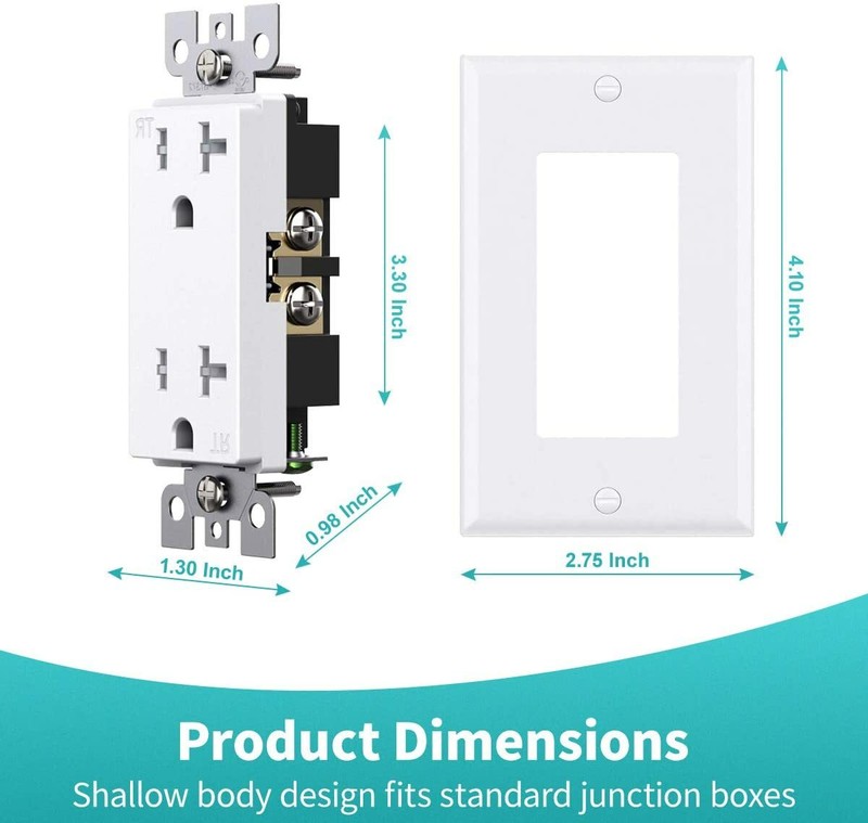 50Pack Outlet Socket, Decora Duplex Receptacle, 20 Amp 125 Volt Tamper Resistant gallery