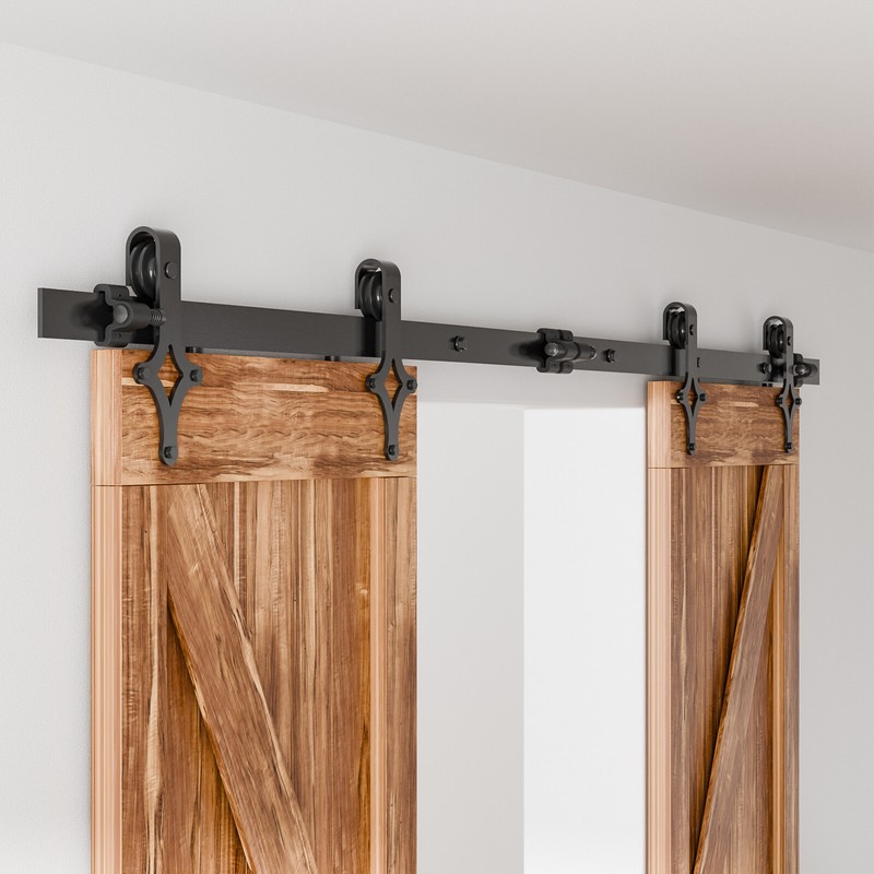 4FT-20FT Rhombus Roller Sliding Barn Door Hardware Kit for Single/Double Door gallery