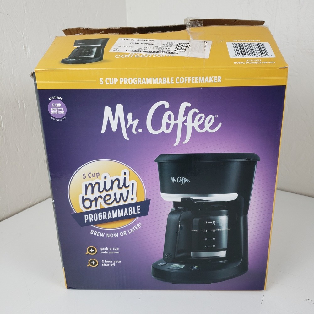 Mr. Coffee 5 Cup Programmable Coffeemaker Black Mini Brew BVMC-PC05BL2-NP-001