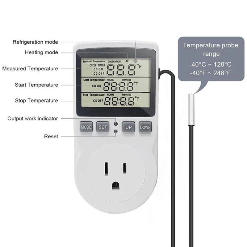 Temperature Controller Heating Cooling with Probe Digital Thermostat Outlet Plug gallery