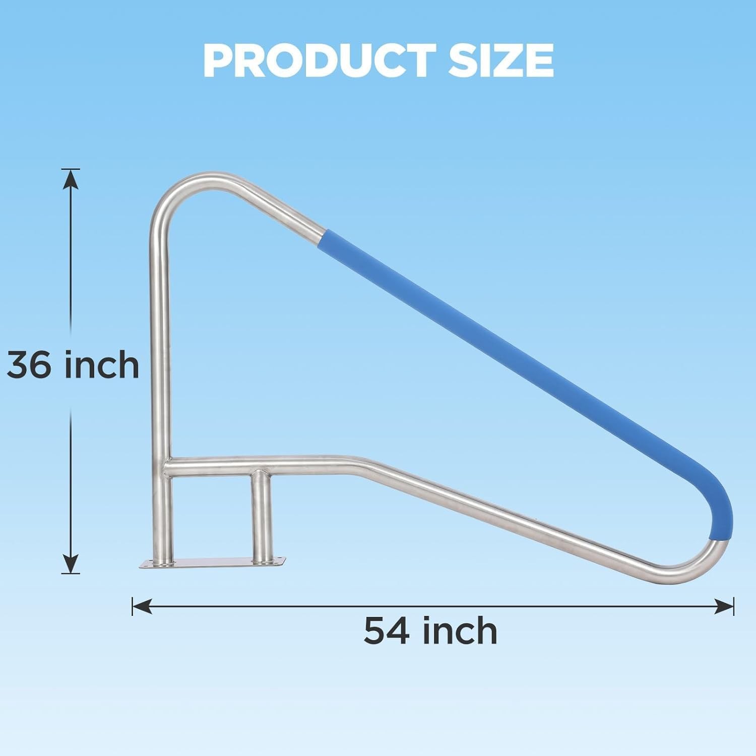 54''x36'' Stainless Steel Pool Handrail Swimming Pool Rail Step Stair Hand Rails gallery