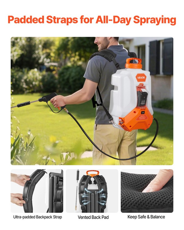 VEVOR 4 Gallon Battery Powered Backpack Sprayer 0-90PSI 4H Runtime for Yard Lawn gallery