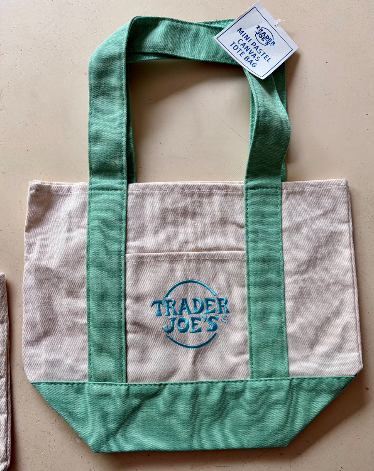 Trader Joe's Mini Pastel Green Canvas Tote Bag - Brand New! gallery