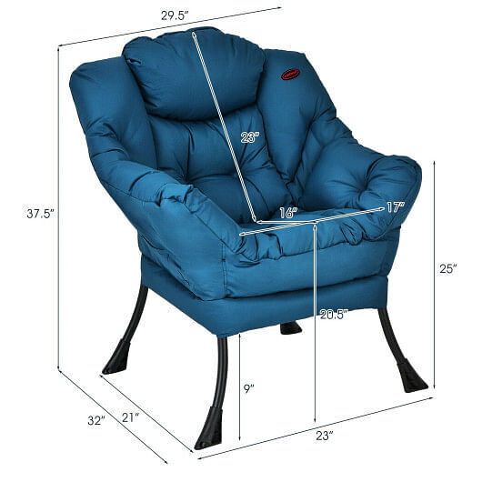 Modern Polyester Fabric Lazy Chair with Steel Frame and Side Pocket-Navy - Color gallery