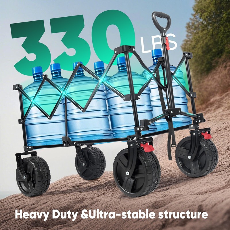 Turquoise Collapsible Wagon: All-terrain wheels, cup holders, multi-use. gallery