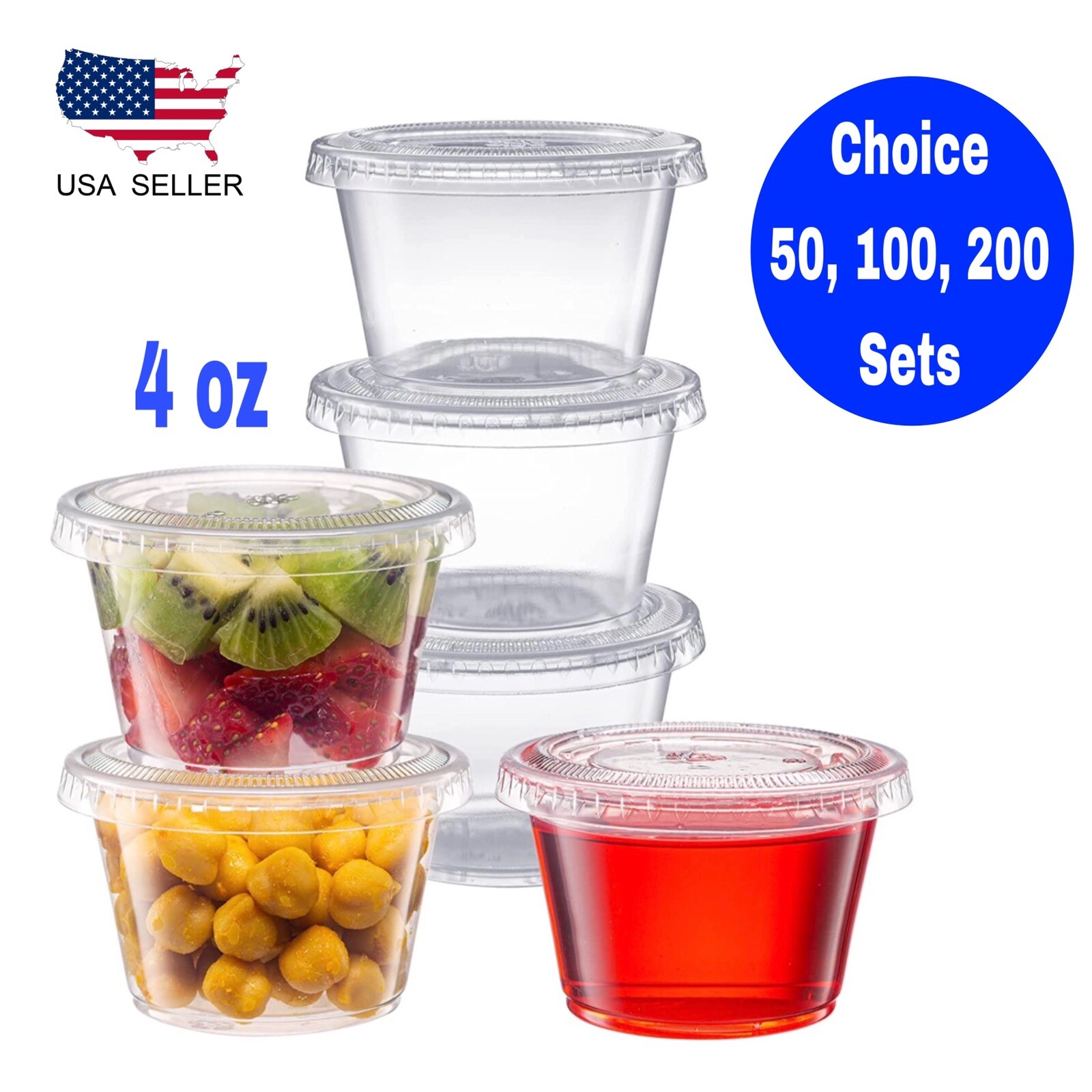 4 oz Plastic Clear Disposable Portion Cups with Lids for Sauce Cup BPA Free gallery