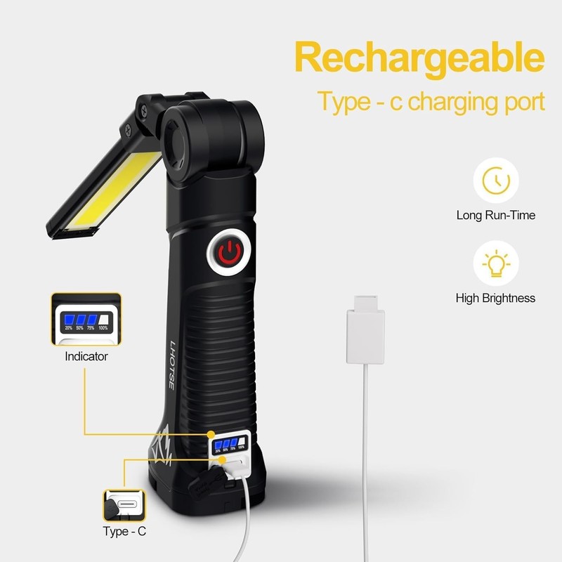 6Pack Rechargeable COB LED Work Light Magnetic Flashlight 360° Rotating Foldable gallery
