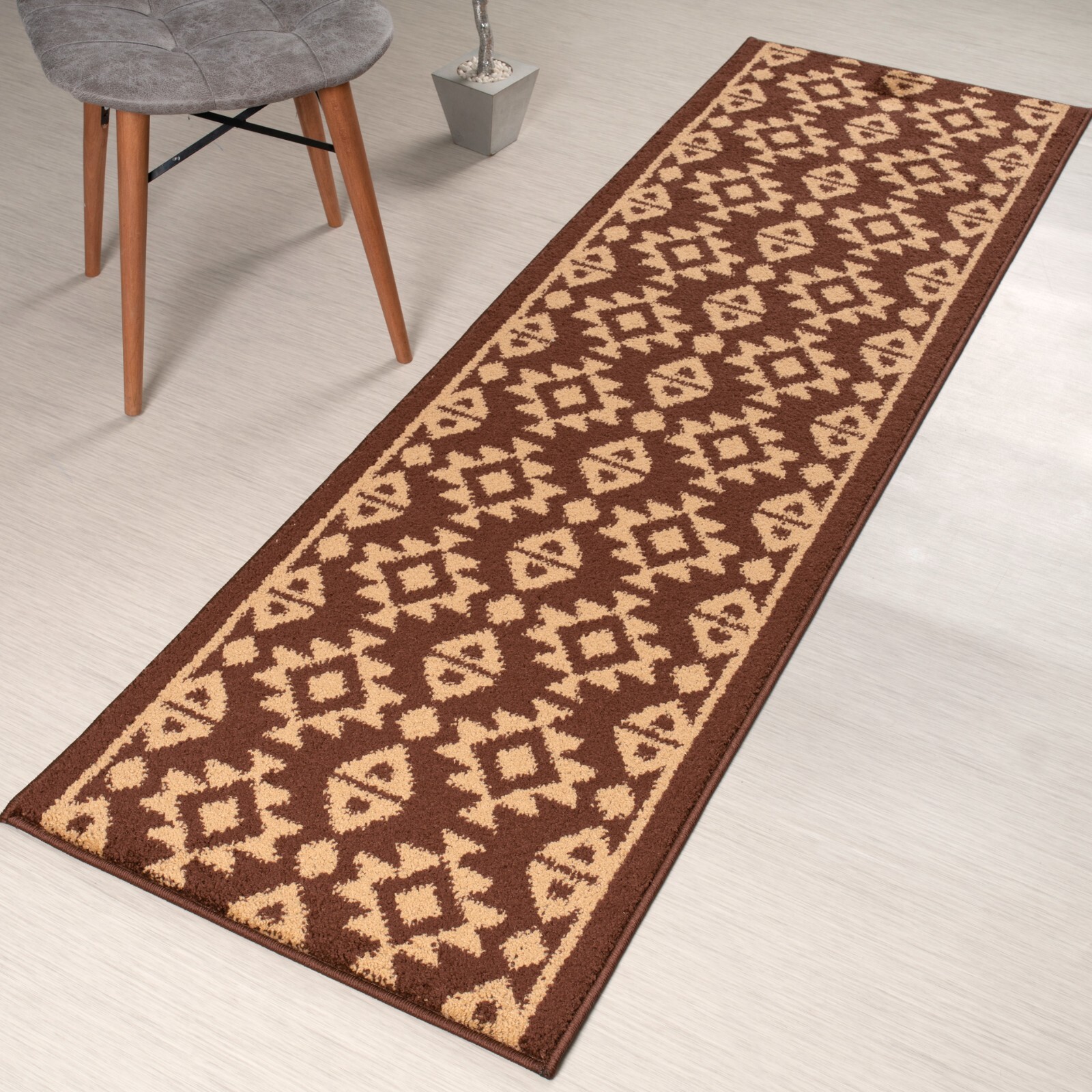 Custom Length Stair Hallway Runner Rug Non Slip Backing, Southwestern Brown gallery