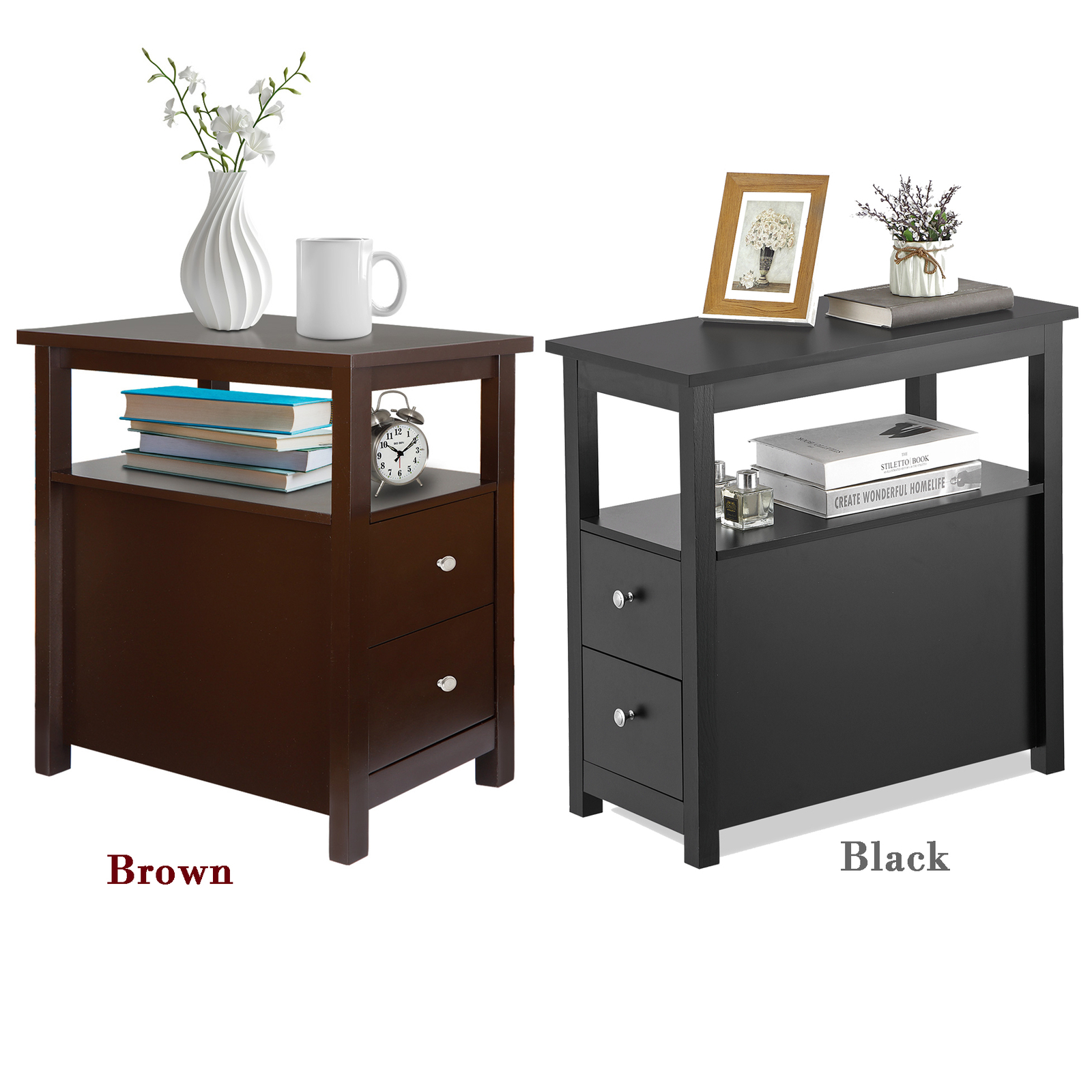 End Table with 2 Drawer Open Shelf Narrow Sofa End Table for Living Room 2 Color gallery