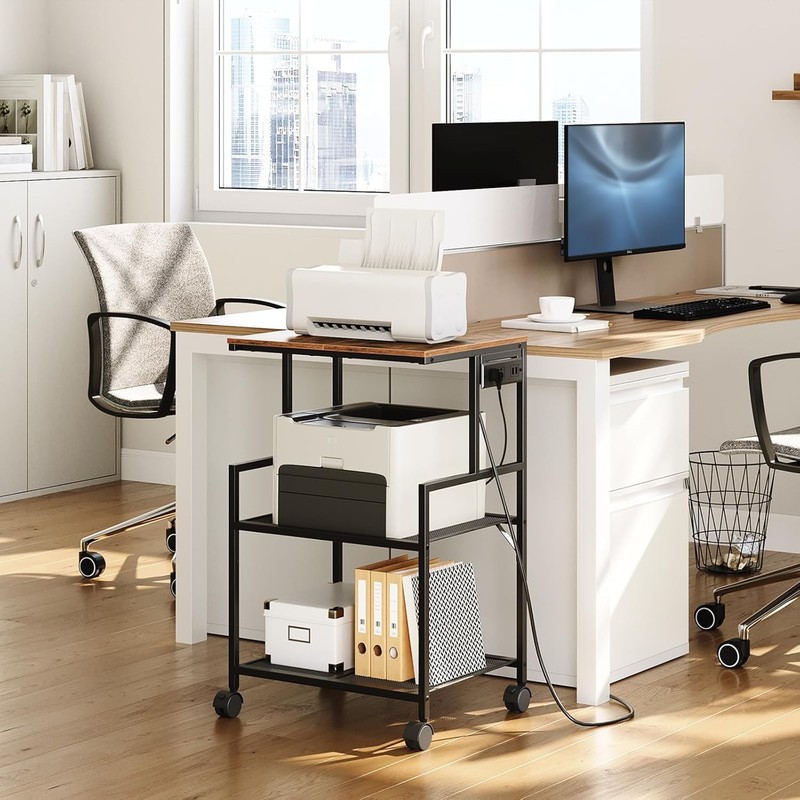Mobile Printer Stand, 3-Tier Industrial Printer Cart with Power Outlets and 2 gallery