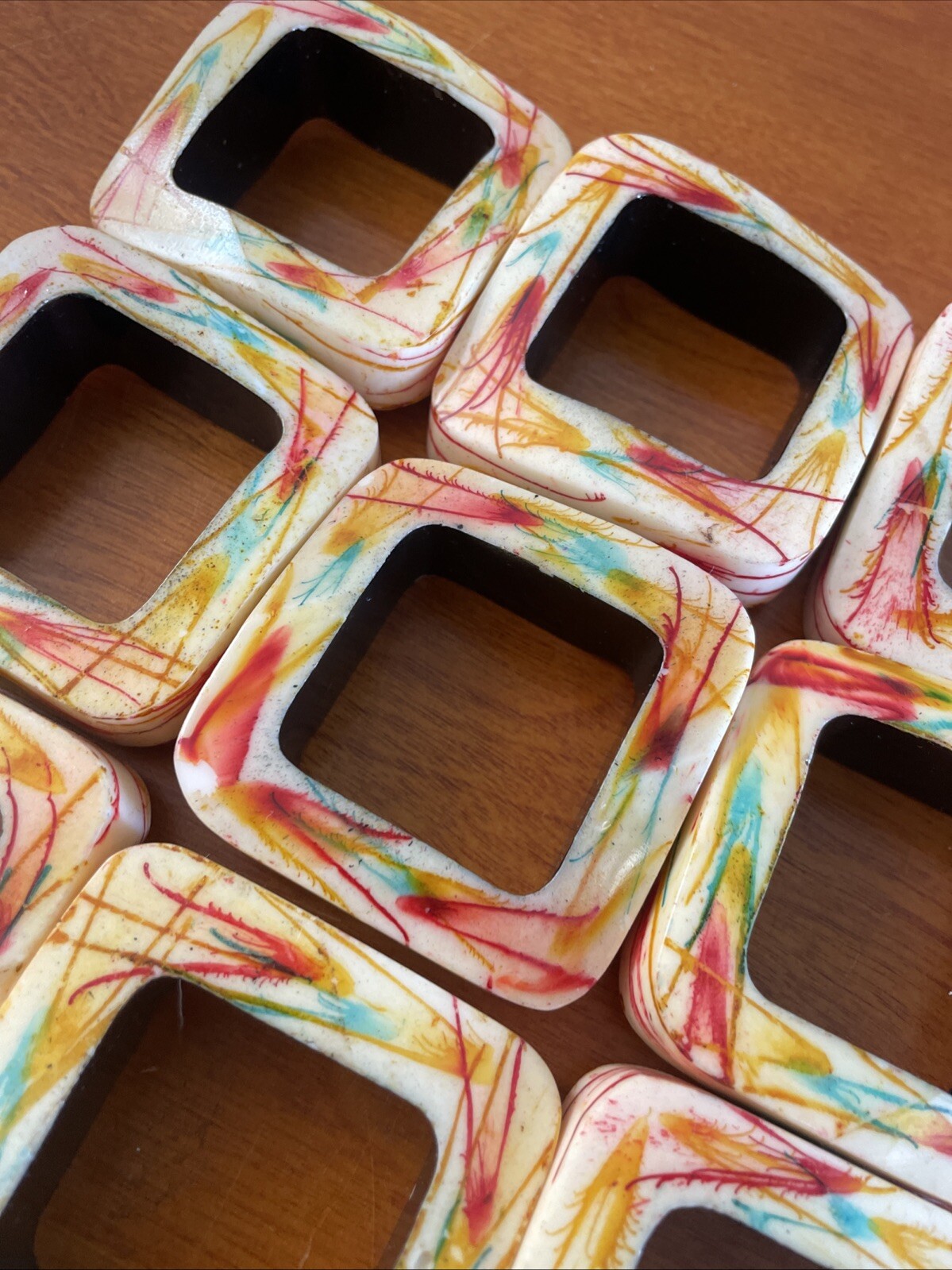 12 Abstract Splatter Napkin Rings Quadrilateral Cream Red Blue Pier 1 gallery