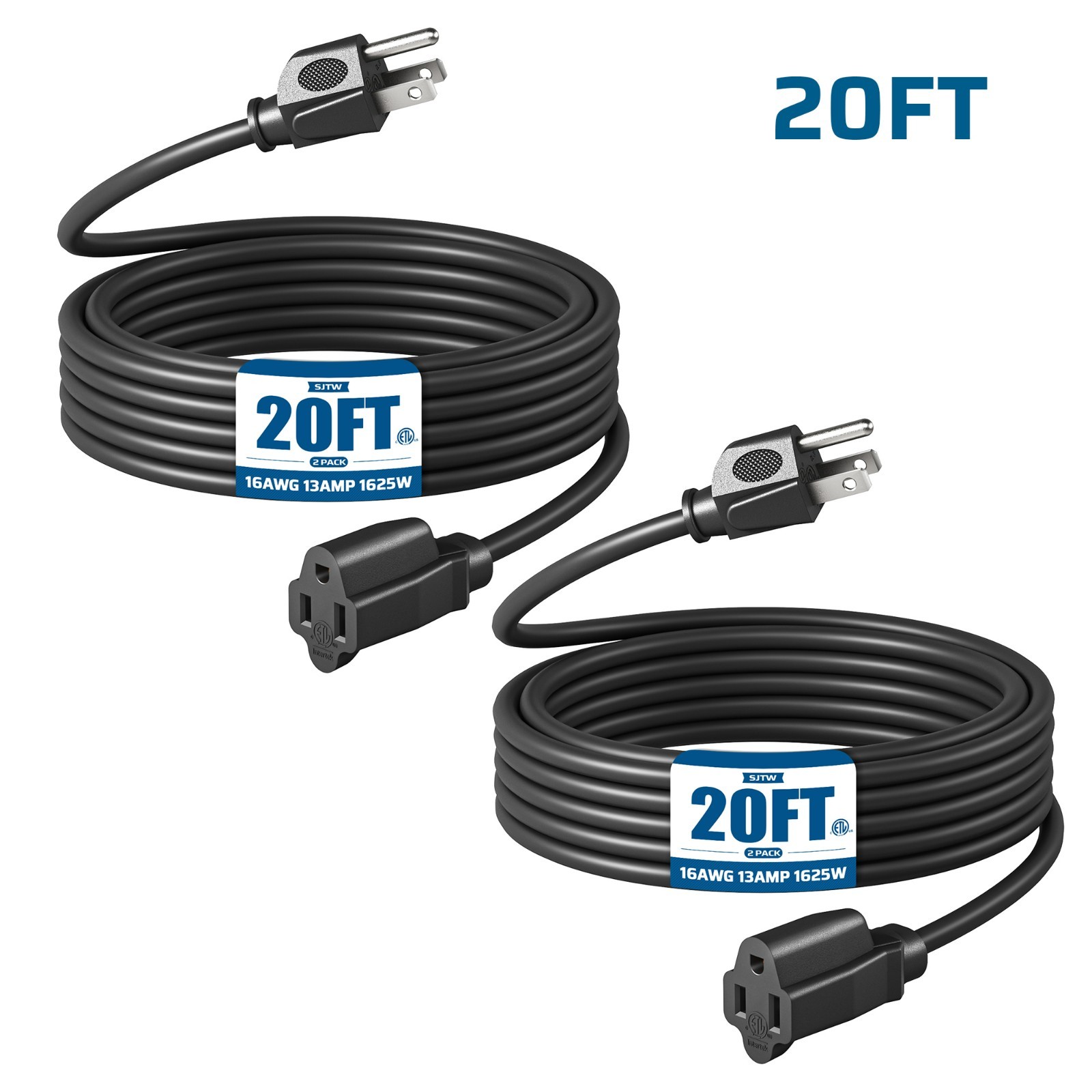 DEWENWILS 2-Pack Heavy Duty Extension Cord, 13A 1625W, All Copper Wire, Black gallery