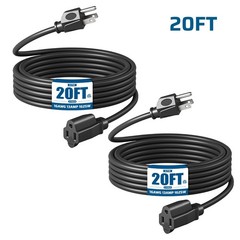 DEWENWILS 2-Pack Heavy Duty Extension Cord, 13A 1625W, All Copper Wire, Black