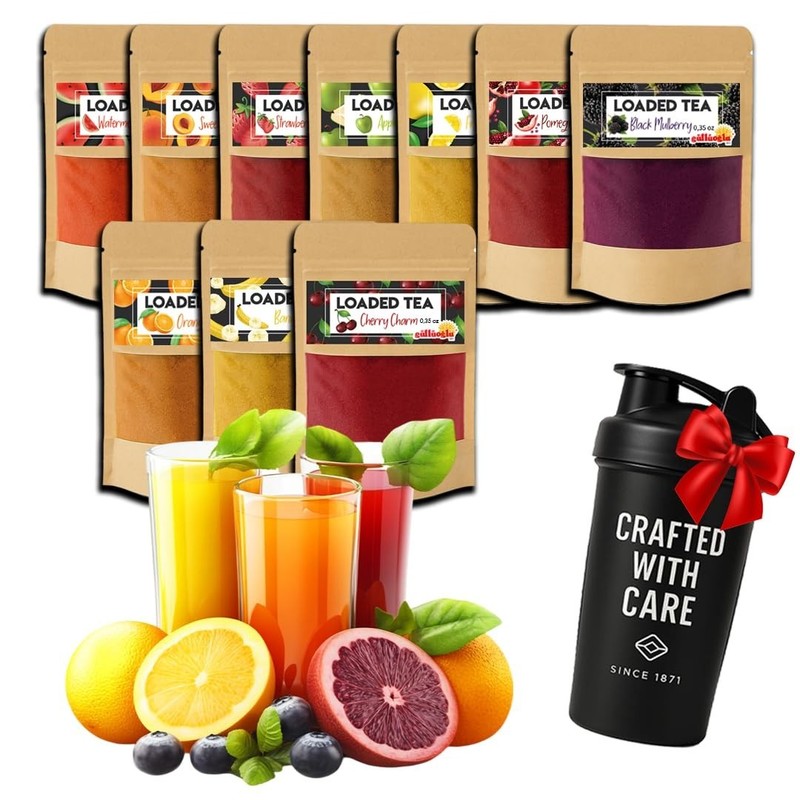 Loaded Tea Pack Mixed Flavors – With Shaker 10 x 10g 0.35 oz – Each Makes 50 ... gallery