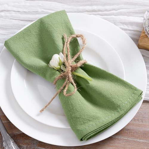 Cotton Linen Napkins Sage Green Rustic Washable Cloth Napkins Set of 4 gallery