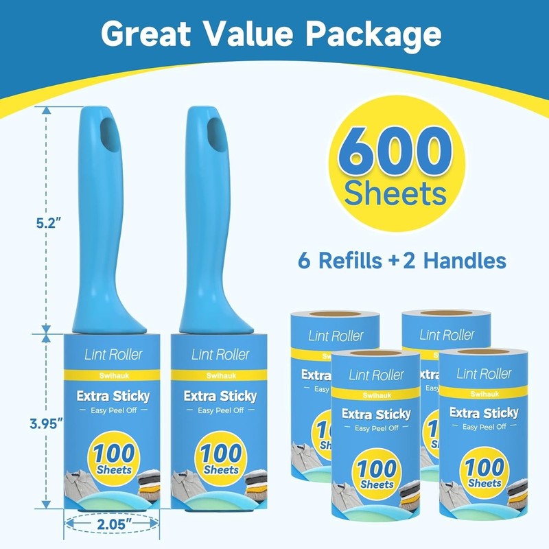 600 Sheets Extra Sticky Lint Rollers for Pet Hair, Easy Spiral Tear Lint Roller gallery