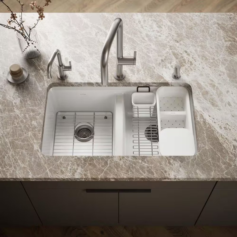 Riverby Workstation Undermount Cast Iron 33 5-Hole Kitchen Sink Kit White w/ Acc gallery