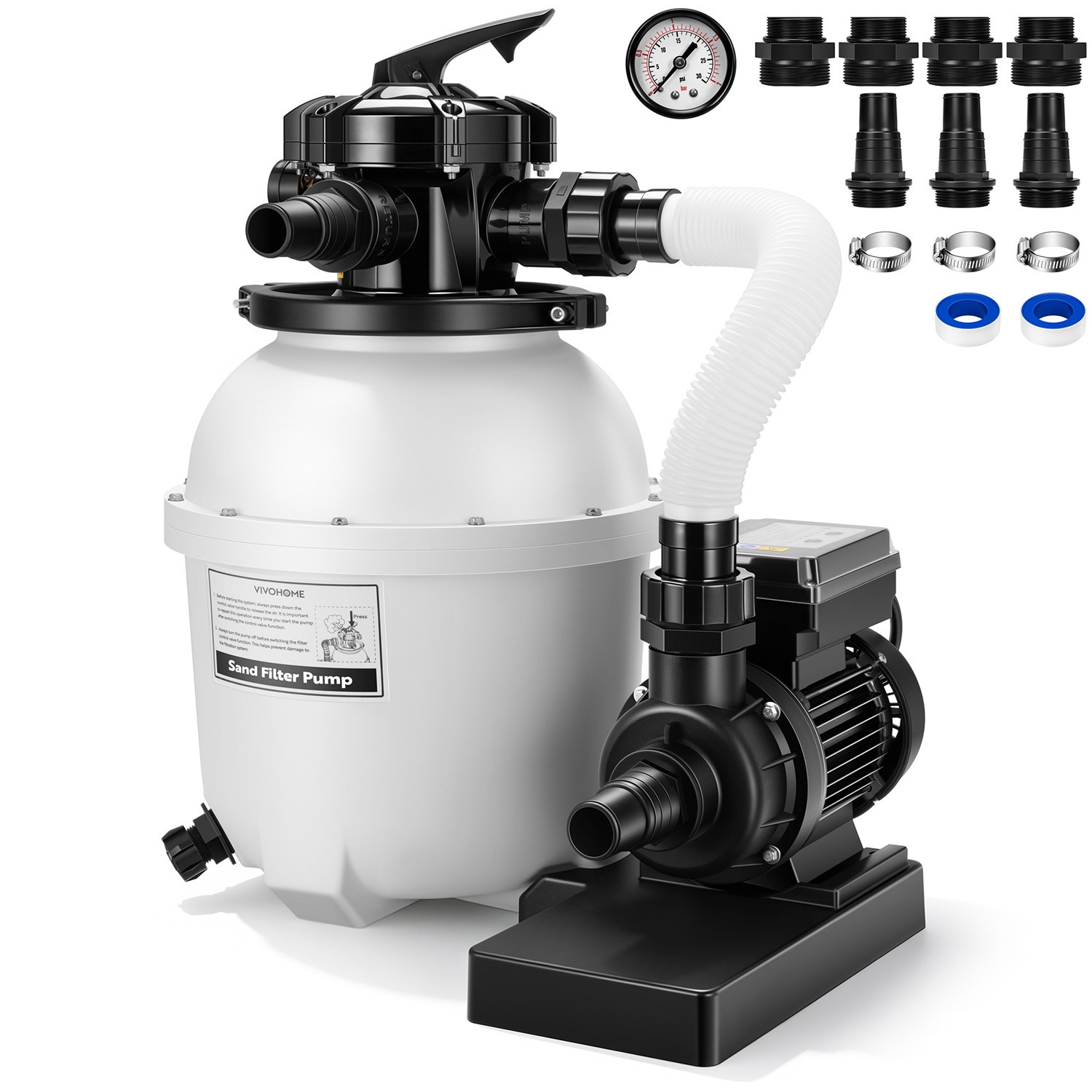 12'' Sand Filter Pump 3168GPH 0.4HP Above Ground Pool Filter System 6-Way Timer gallery