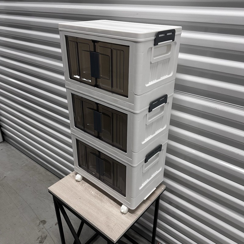 Stackable Storage Bins with Lids - Folding with Doors and Wheels. New In Box gallery