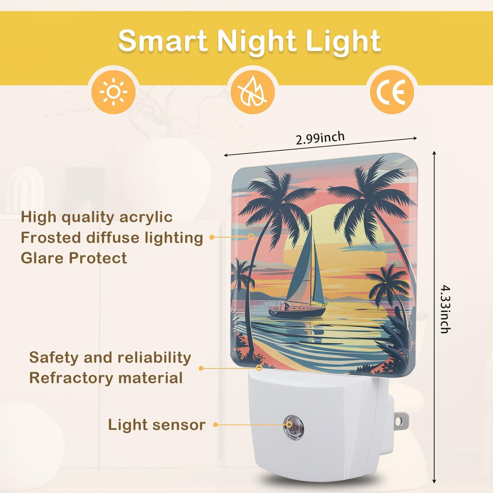 Palm Trees Sunset Night Light PlugIn Auto Sensor LED Men Women Boys Girls gallery